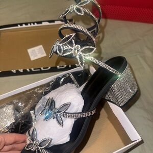 Wild Diva Black and Silver Rhinestone Heels